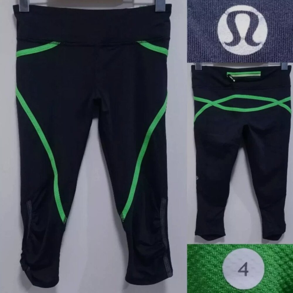 Lululemon Pace Crop Leggings 4 XS Frond Green Stripe Run Pants Capri